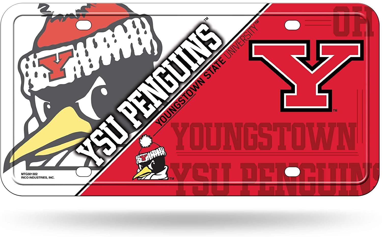 Youngstown State University Penguins Metal Tag License Plate 12x6 Inch Split Design