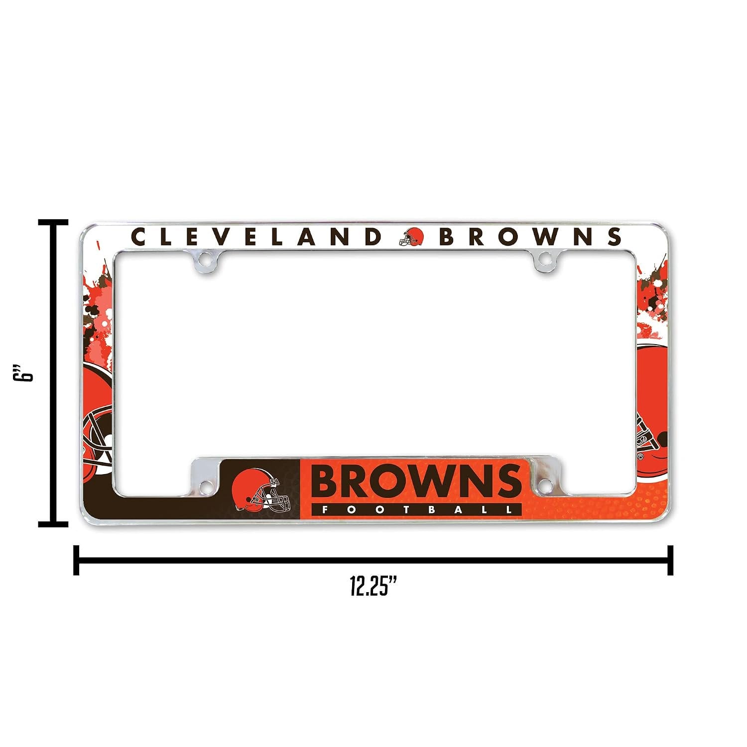 Cleveland Browns Premium Chrome Metal License Plate Frame Tag Cover, All Over Design, 12x6 inch, Pre-Drilled Holes, Officially Licensed