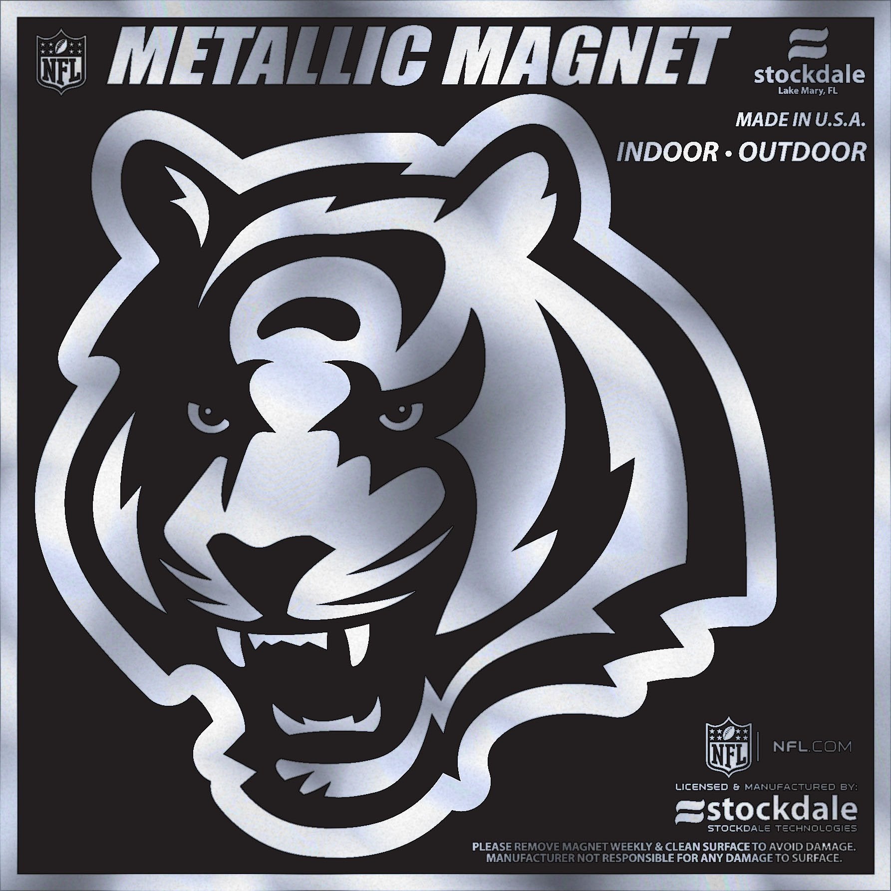 Cincinnati Bengals 12 Inch Magnet, Chrome Metallic Shimmer Design, Vinyl Die Cut, Auto Home, Heavy Duty, Officially Licensed