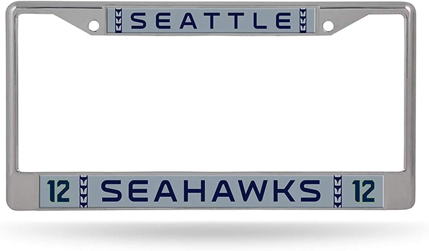 Seattle Seahawks Metal License Plate Frame Chrome Tag Cover, 12th Man Design, Jersey Styling, 12x6 Inch