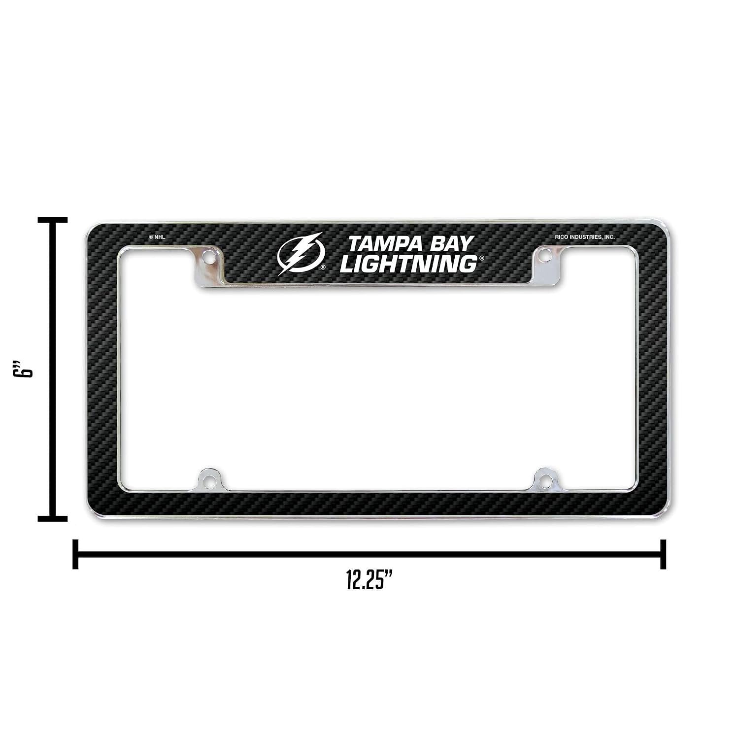 Tampa Bay Lightning Chrome Tag Cover Metal License Plate Frame, Carbon Fiber Design, 12x6 Inch, Pre-Drilled Holes, Officially Licensed