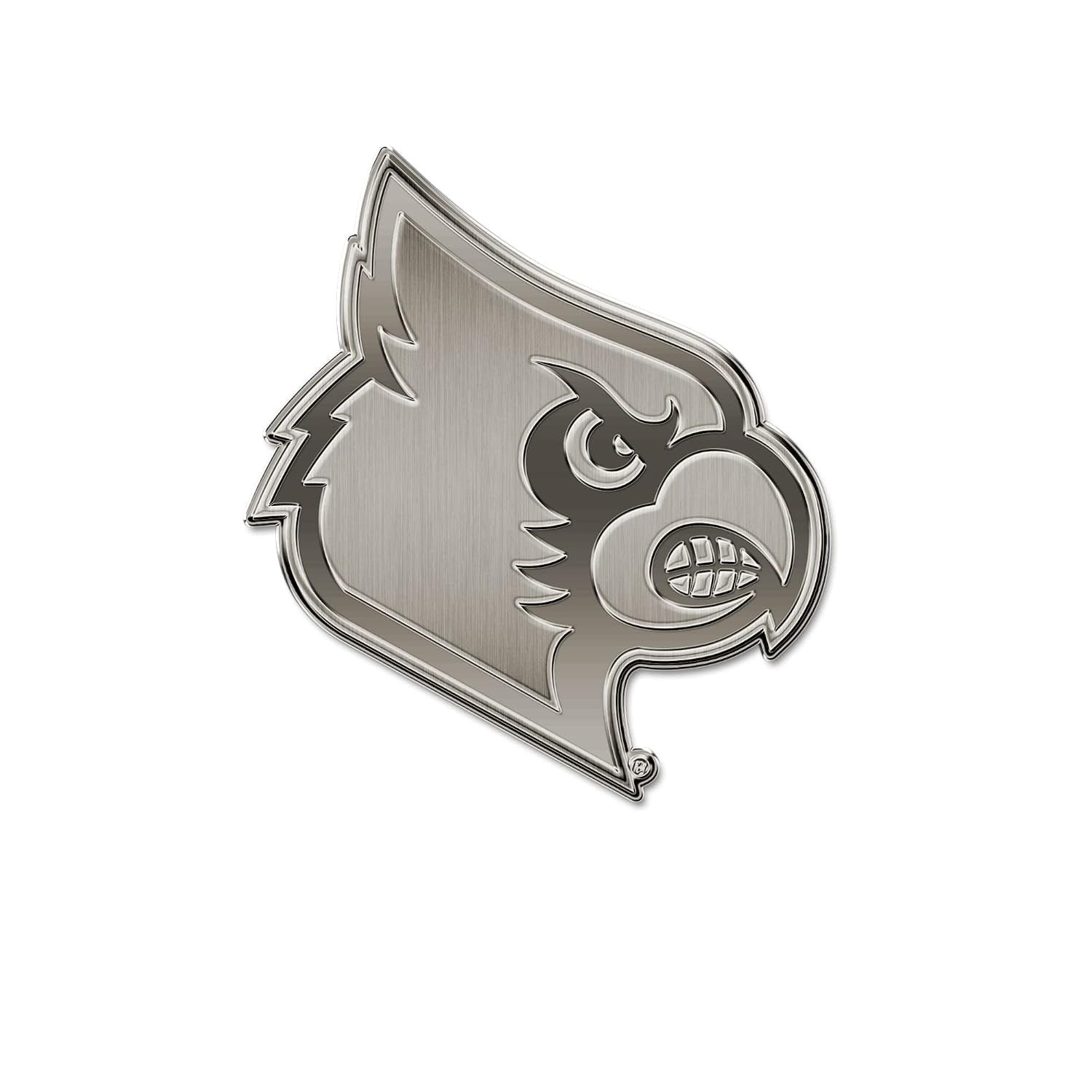 University of Louisville Cardinals Premium Solid Metal Raised Auto Emblem, Antique Nickel Finish, Shape Cut, Adhesive Backing, Size Varies, Officially Licensed