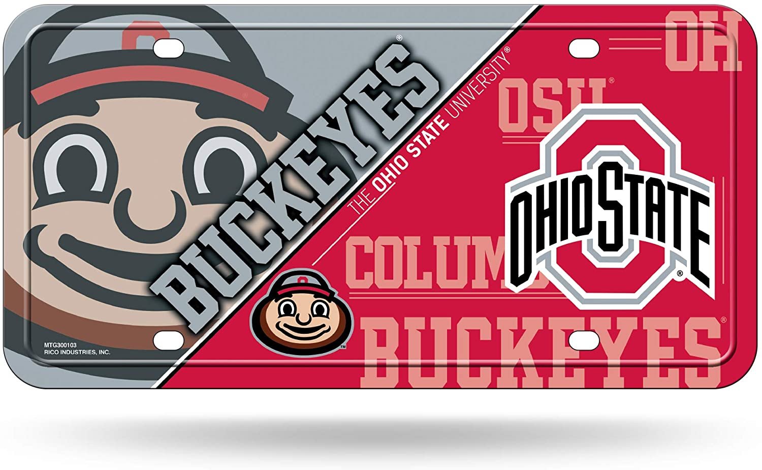 Ohio State University Buckeyes Metal Auto Tag License Plate, Split Design, 6x12 Inch