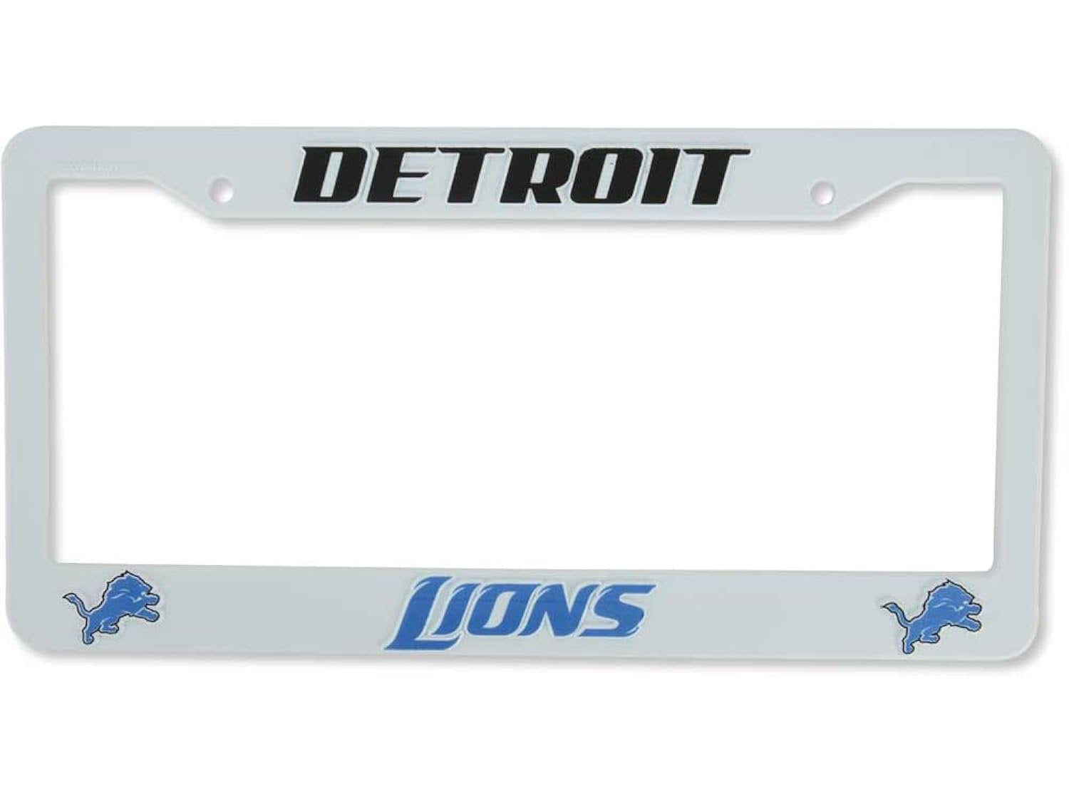 Detroit Lions License Plate Frame Tag Cover, White Plastic, 12x6 Inch, Officially Licensed