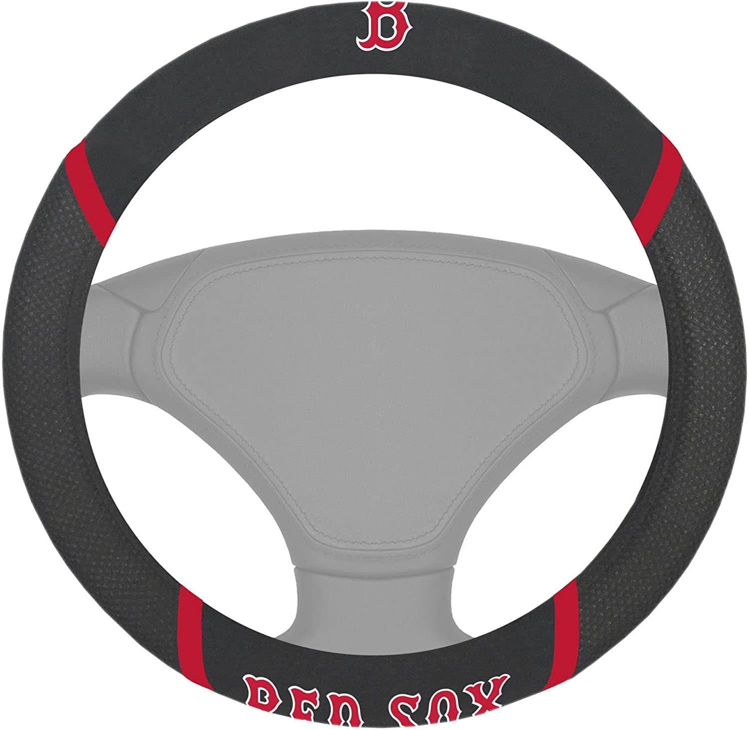 Boston Red Sox Steering Wheel Cover Premium Embroidered Black 15 Inch