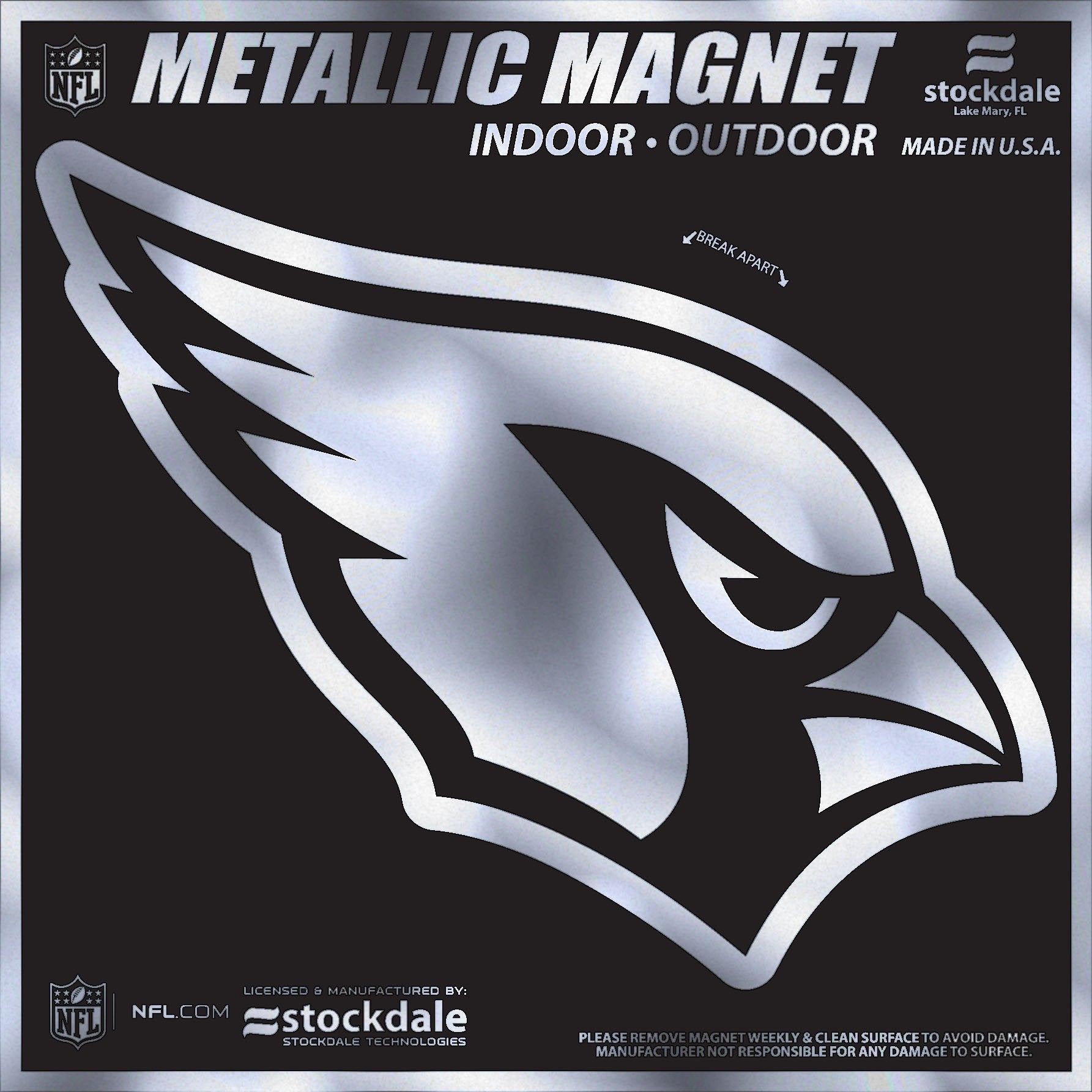 Arizona Cardinals 12 Inch Magnet, Chrome Metallic Shimmer Design, Vinyl Die Cut, Auto Home, Heavy Duty, Officially Licensed