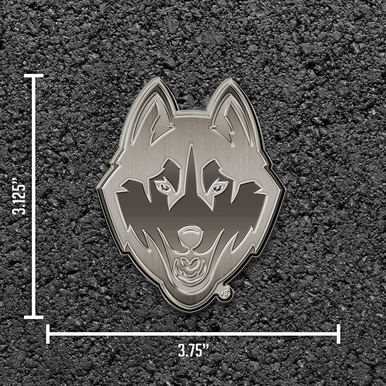 University of Connecticut Huskies Uconn Solid Metal Auto Emblem, Antique Nickel Finish, Raised, Die Cut, 3.5 Inch, Adhesive Tape Backing