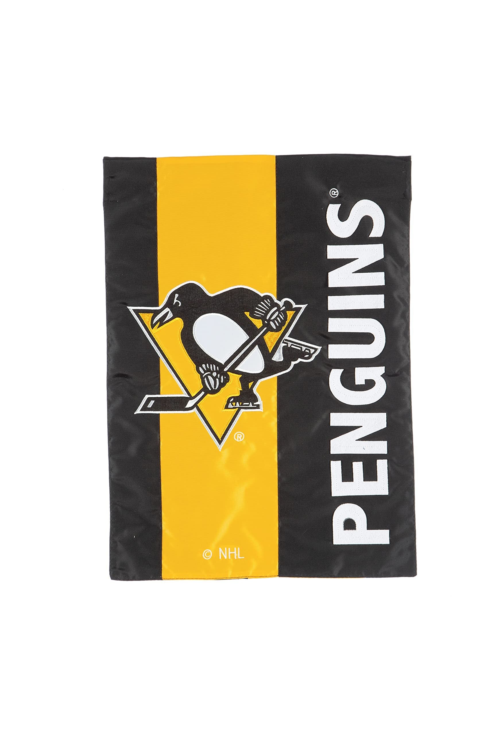 Pittsburgh Penguins Premium Double Sided Garden Flag Banner, Embroidered Applique, 12.5 x 18 inch, Indoor Outdoor Use, Display Stand Sold Separately