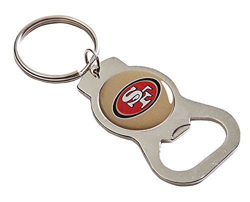 San Francisco 49ers Premium Solid Metal Bottle Opener Keychain, Silver Key Ring, Domed Team Logo, Officially Licensed