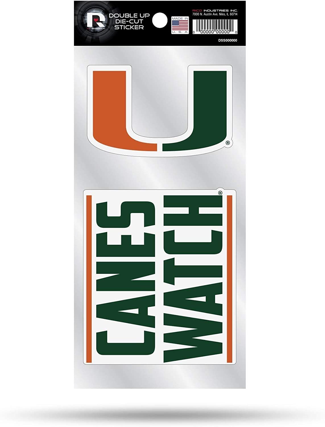 University of Miami Hurricanes Double Up Die Cut Sticker Decal Sheet, 4x8 Inch