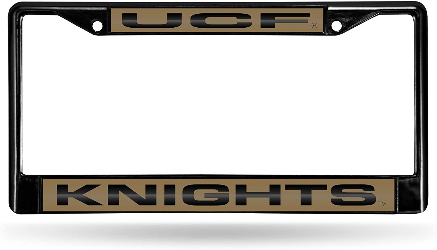 University of Central Florida Knights UCF Black Metal License Plate Frame Tag Cover, Laser Acrylic Mirrored Inserts, 12x6 Inch