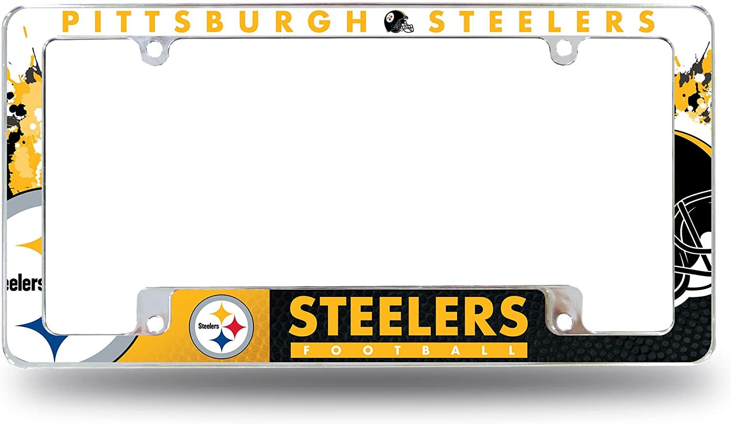 Pittsburgh Steelers Metal License Plate Frame Chrome Tag Cover All Over Design 12x6 Inch