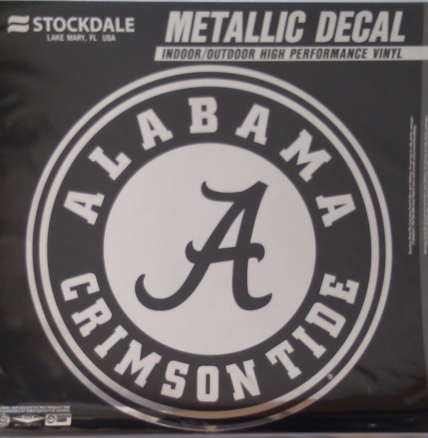 University of Alabama Crimson Tide Decal Sticker, Die Cut, 12 Inch, Chrome Shimmer Design, All Surface, Full Adhesive Backing, Officially Licensed