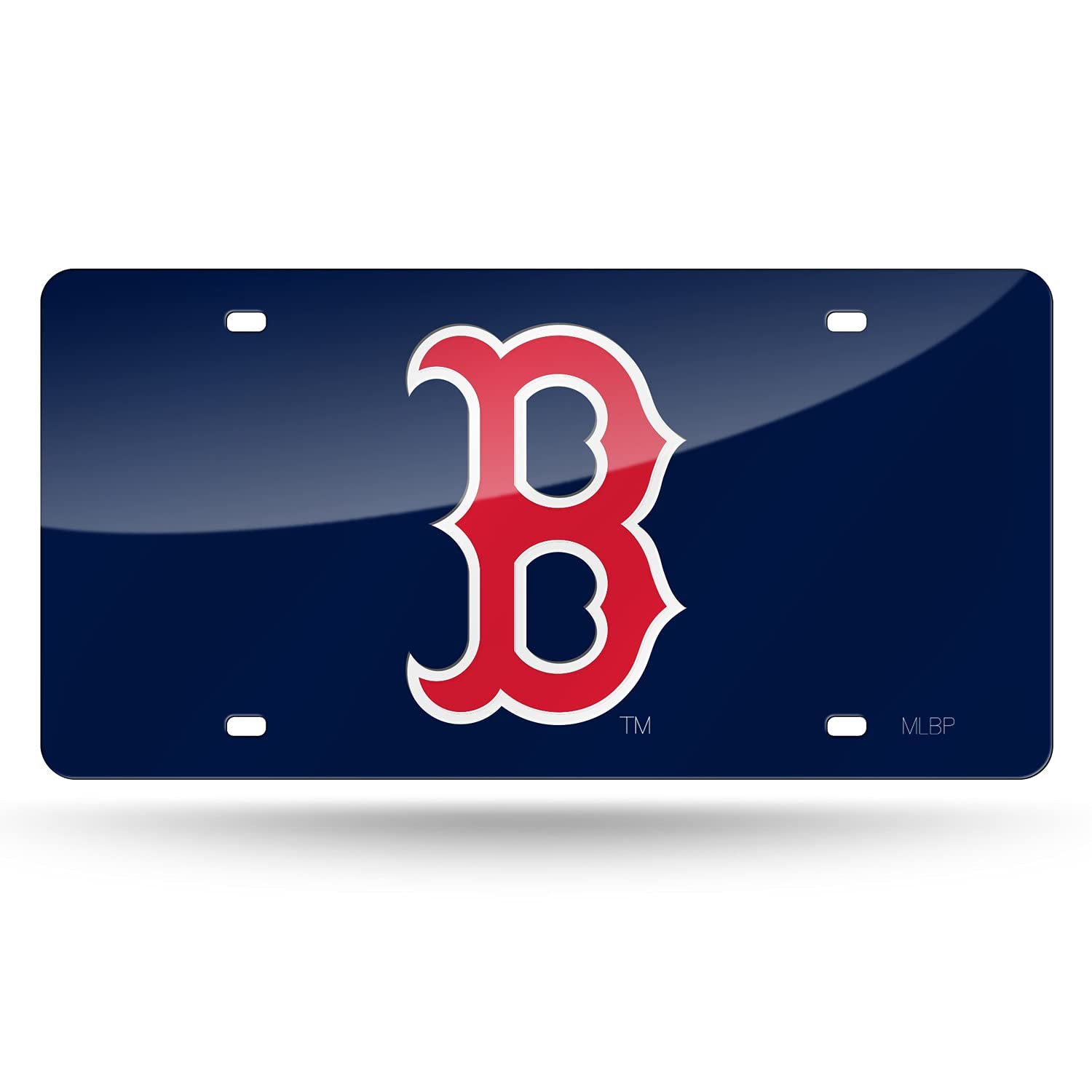 Boston Red Sox Premium Laser Cut Tag License Plate, Blue Mirrored Acrylic Inlaid, 12x6 Inch, Made in USA, Officially Licensed