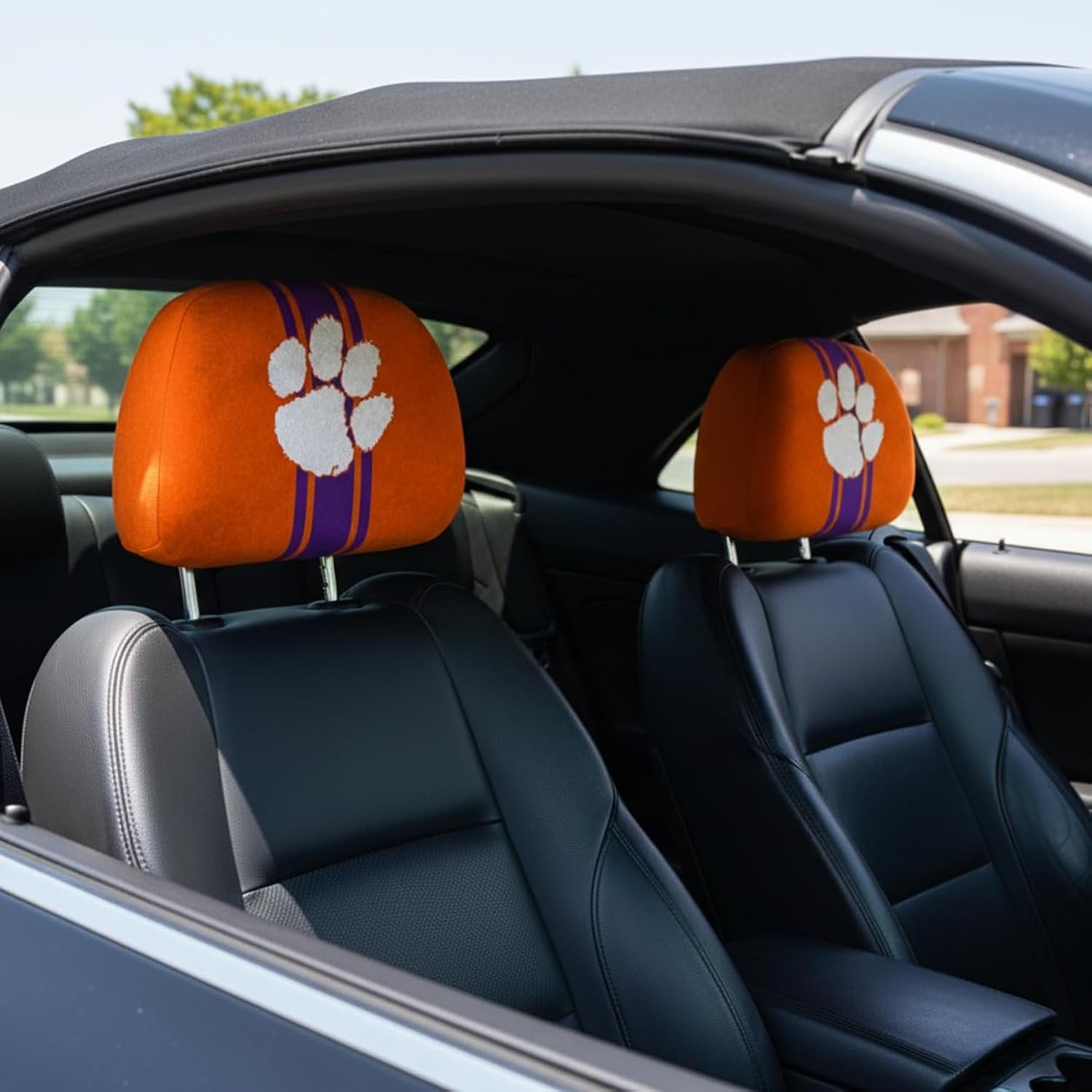Clemson University Tigers Premium Pair of Auto Head Rest Covers, Full Color Printed, Elastic, 10x14 Inch