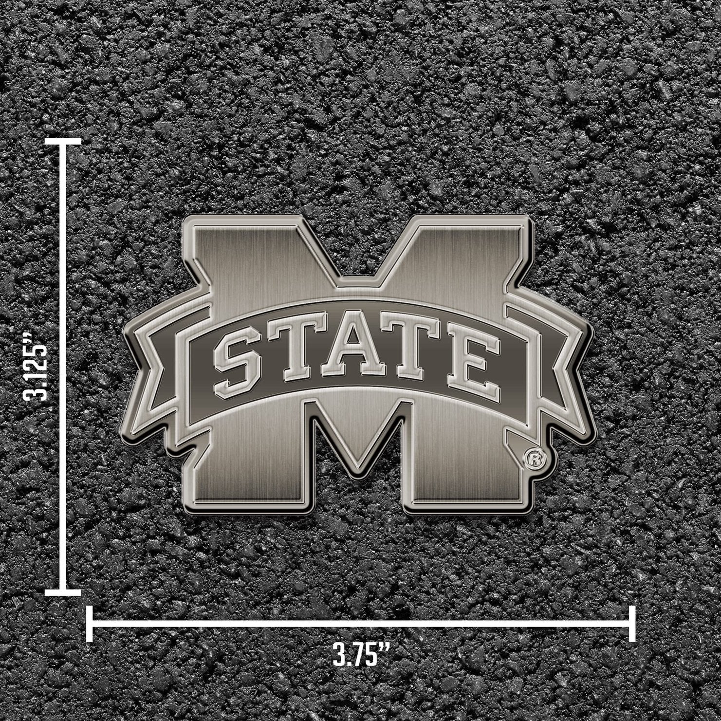 Mississippi State University Bulldogs Auto Emblem Solid Metal, Raised, Die Cut, Antique Nickel Design, Full Adhesive Backing, Officially Licensed