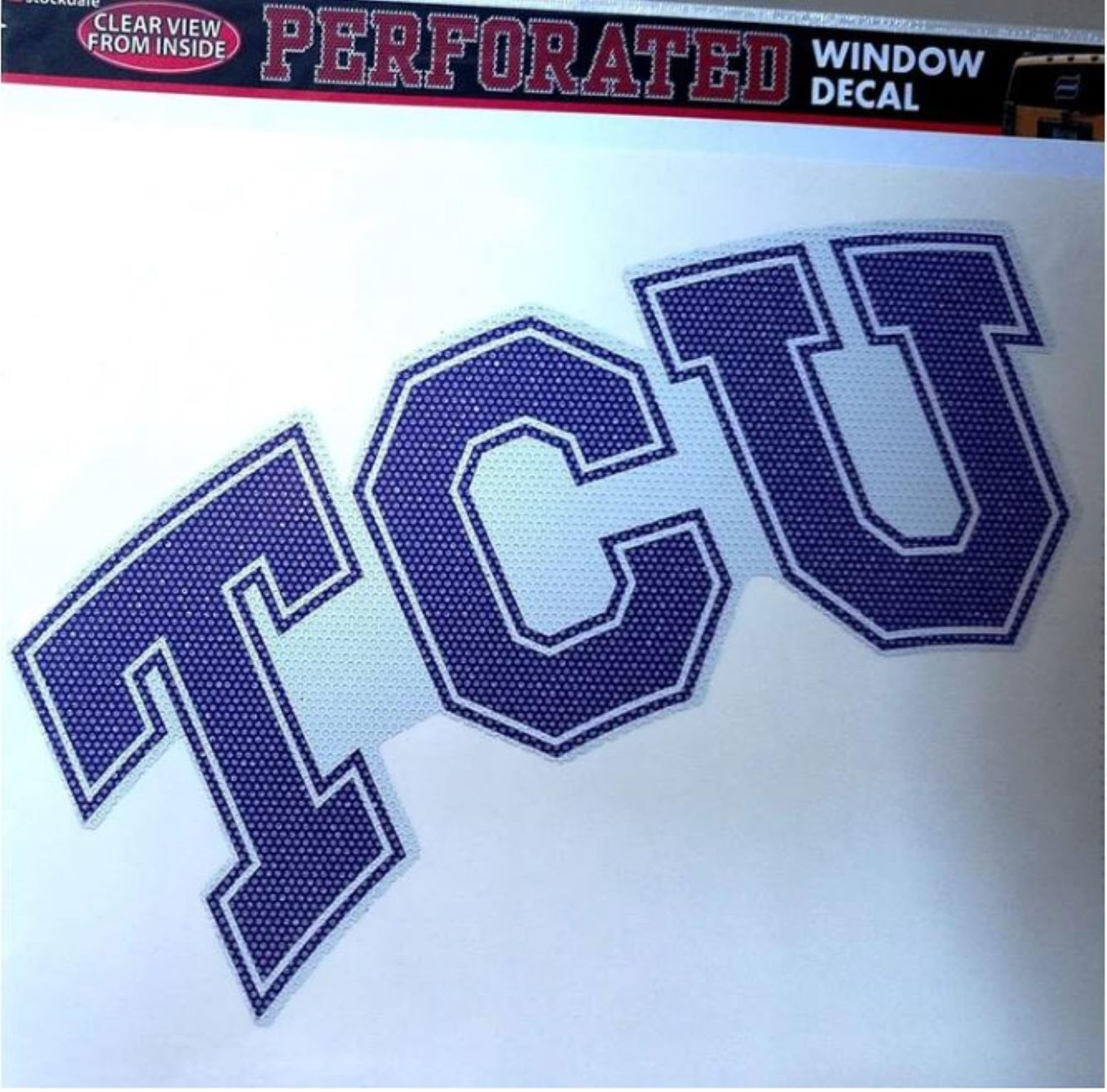 Texas Christian University Horned Frogs TCU Premium 12 Inch Preforated Window Film Decal Sticker, One-Way Vision Technology, Peel & Stick Application, Officially Licensed