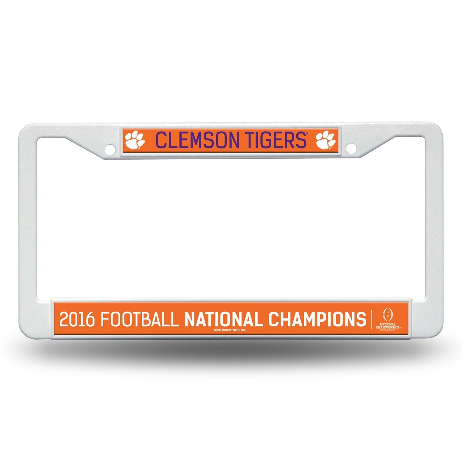 Clemson University Tigers 2016 Champions License Plate Frame Tag Cover, White Plastic, 12x6 Inch, Officially Licensed