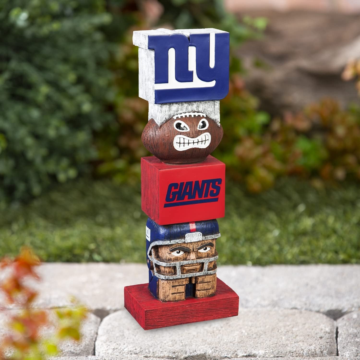 New York Giants Garden Statue, Tiki Totem Style, Logo Design, Outdoor or Indoor Use, 16 Inch Tall, Beautiful Hand Painted Resin Construction