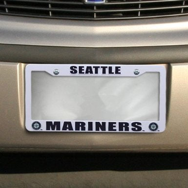 Seattle Mariners License Plate Frame Tag Cover, White Plastic, 12x6 Inch, Officially Licensed