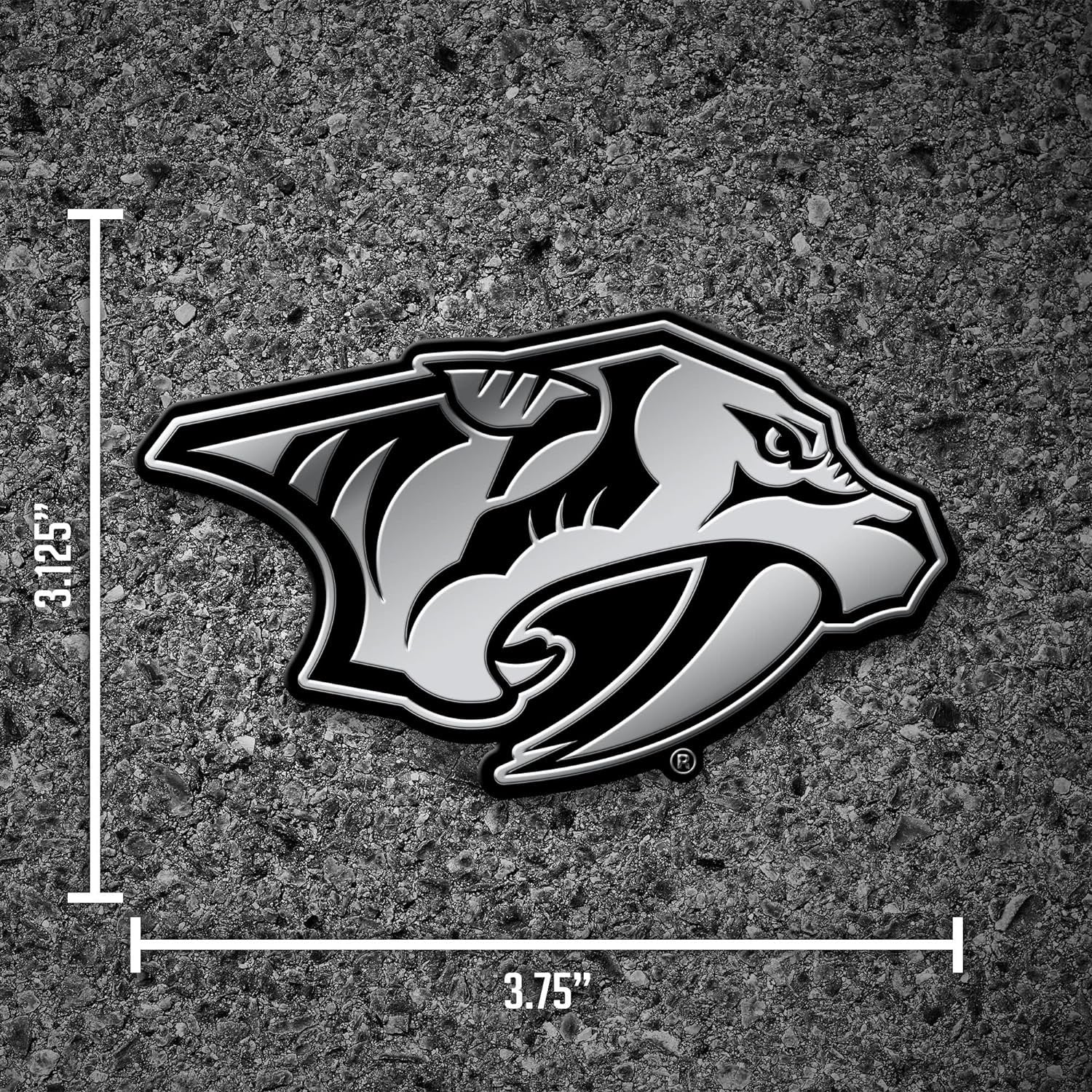 Nashville Predators Auto Emblem, Silver Chrome Color, Raised Molded Plastic, 3.5 Inch, Adhesive Tape Backing