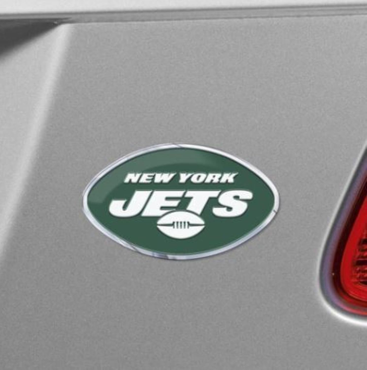 New York Jets Embossed Color Auto Emblem, Logo Design, Raised Aluminum Metal, Full Adhesive Backing, Officially Licensed