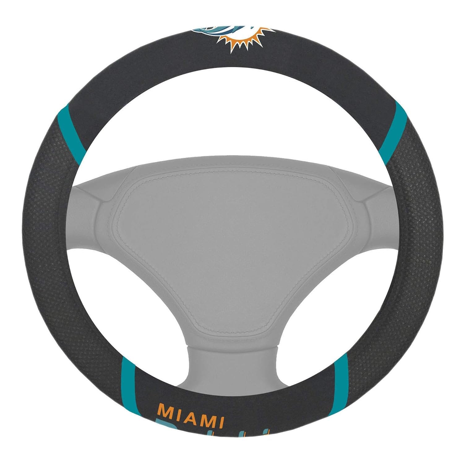 Miami Dolphins Steering Wheel Cover Premium Embroidered Black 15 Inch, Officially Licensed