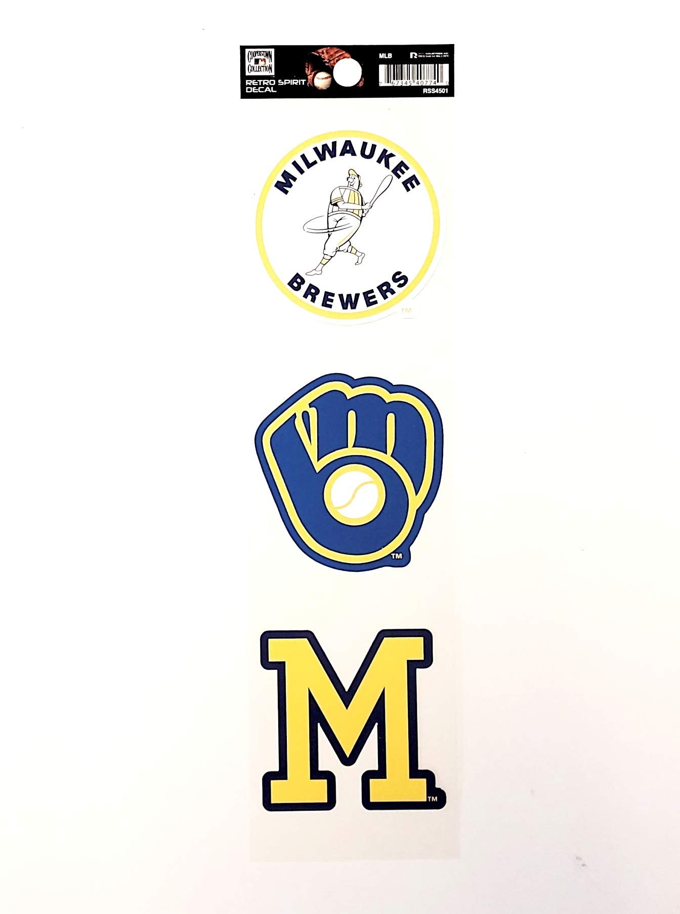 Milwaukee Brewers 3-Piece Retro Logo Decal Sticker Sheet, Die Cut, Clear Backing, 3x12 Inch, Officially Licensed