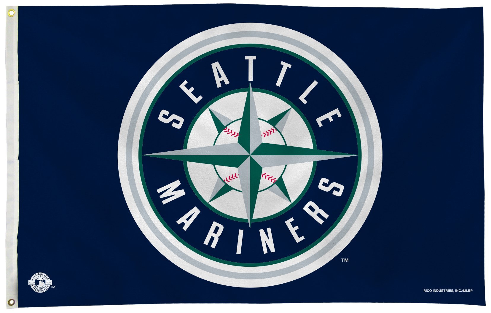 Seattle Mariners Premium 3x5 Foot Flag Banner, Metal Grommets, Indoor Outdoor, Retro Logo, Single Sided