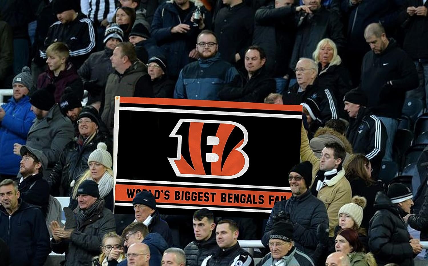 Cincinnati Bengals 3x5 Feet Flag Banner, World's Biggest Fan, Metal Grommets, Single Sided, Indoor or Outdoor Use