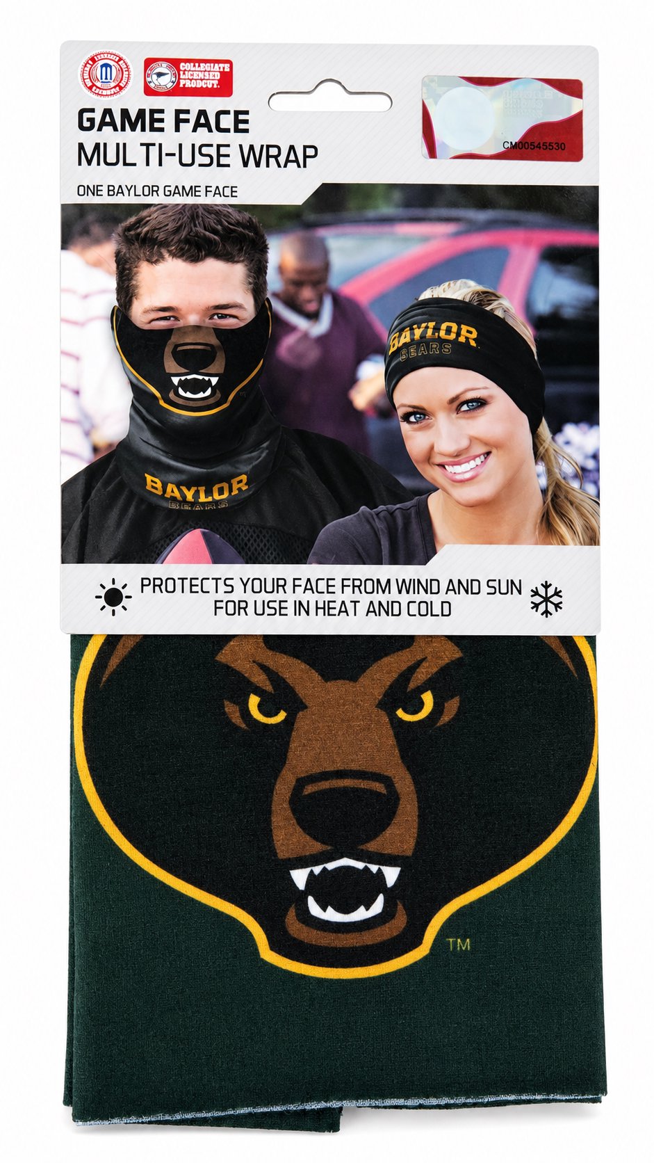 Baylor University Bears Game Face Wrap Neck Gaiter, Moisture Wick, Anti-Microbial, Officially Licensed