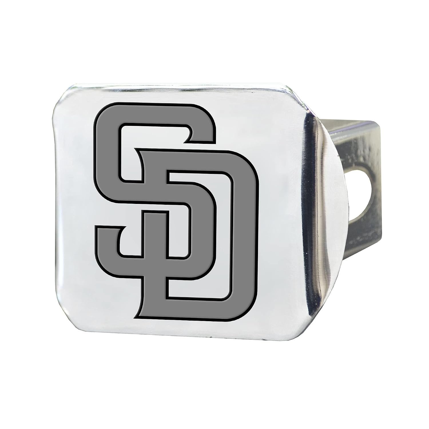 San Diego Padres Premium Hitch Cover Solid Chrome Metal with Raised Chrome Metal Emblem, 2 Inch Square, Type III, Officially Licensed