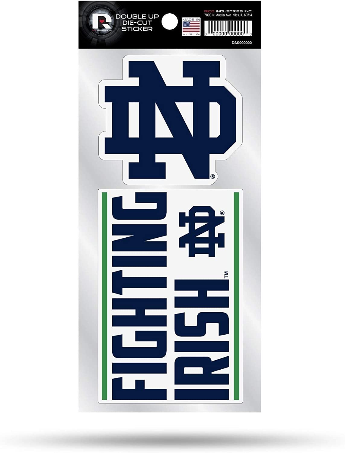 University of Notre Dame Fighting Irish Double Up Die Cut Sticker Decal Sheet, 4x8 Inch