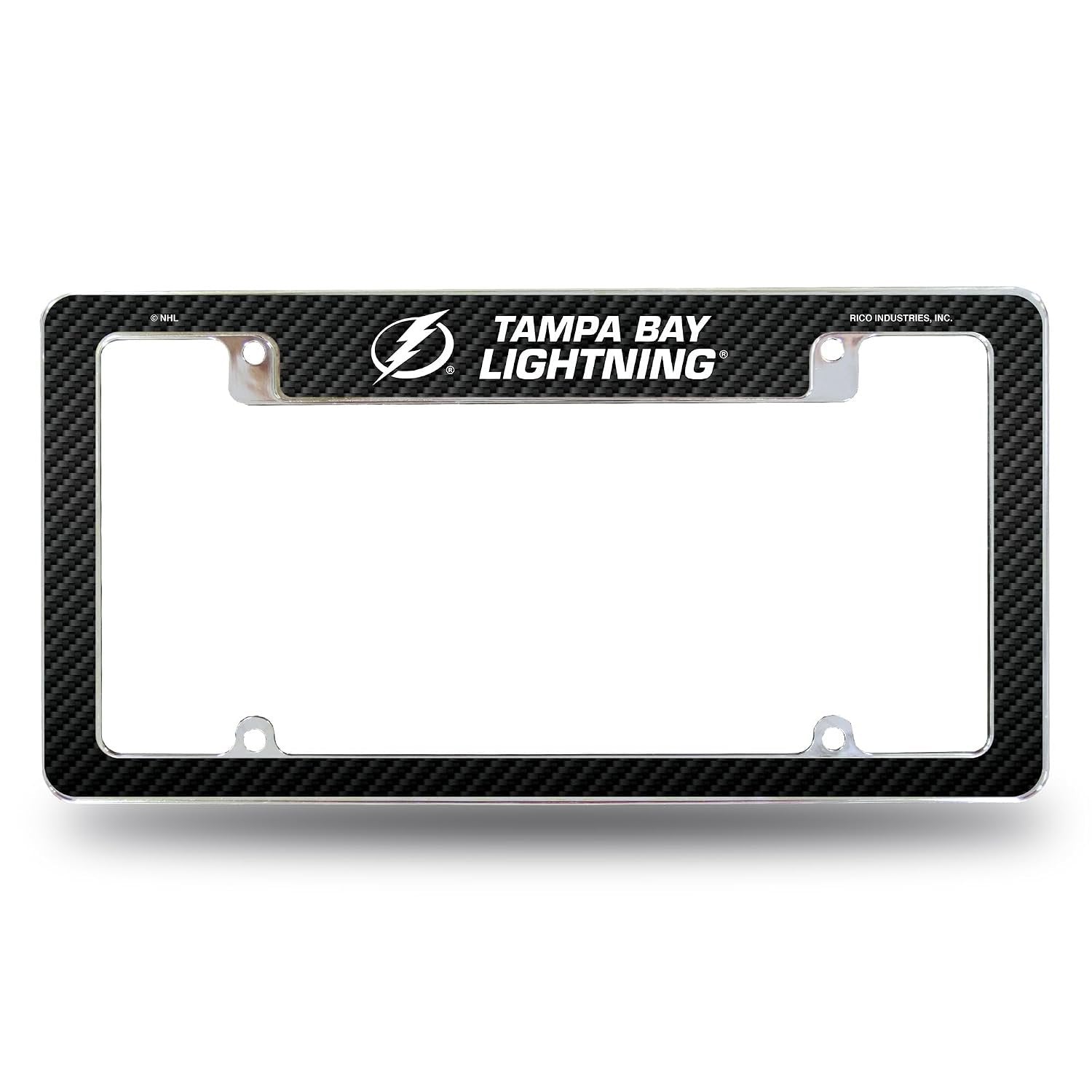 Tampa Bay Lightning Chrome Tag Cover Metal License Plate Frame, Carbon Fiber Design, 12x6 Inch, Pre-Drilled Holes, Officially Licensed