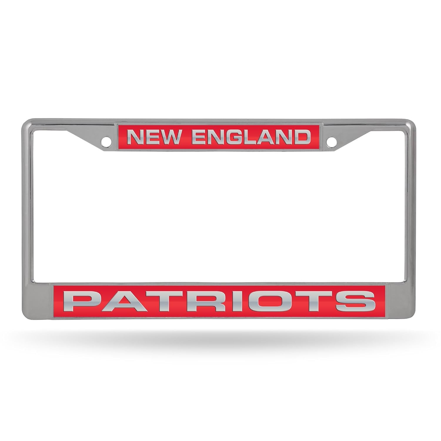 New England Patriots Metal License Plate Frame Chrome Tag Cover, Laser Acrylic Mirrored Inserts, 12x6 Inch