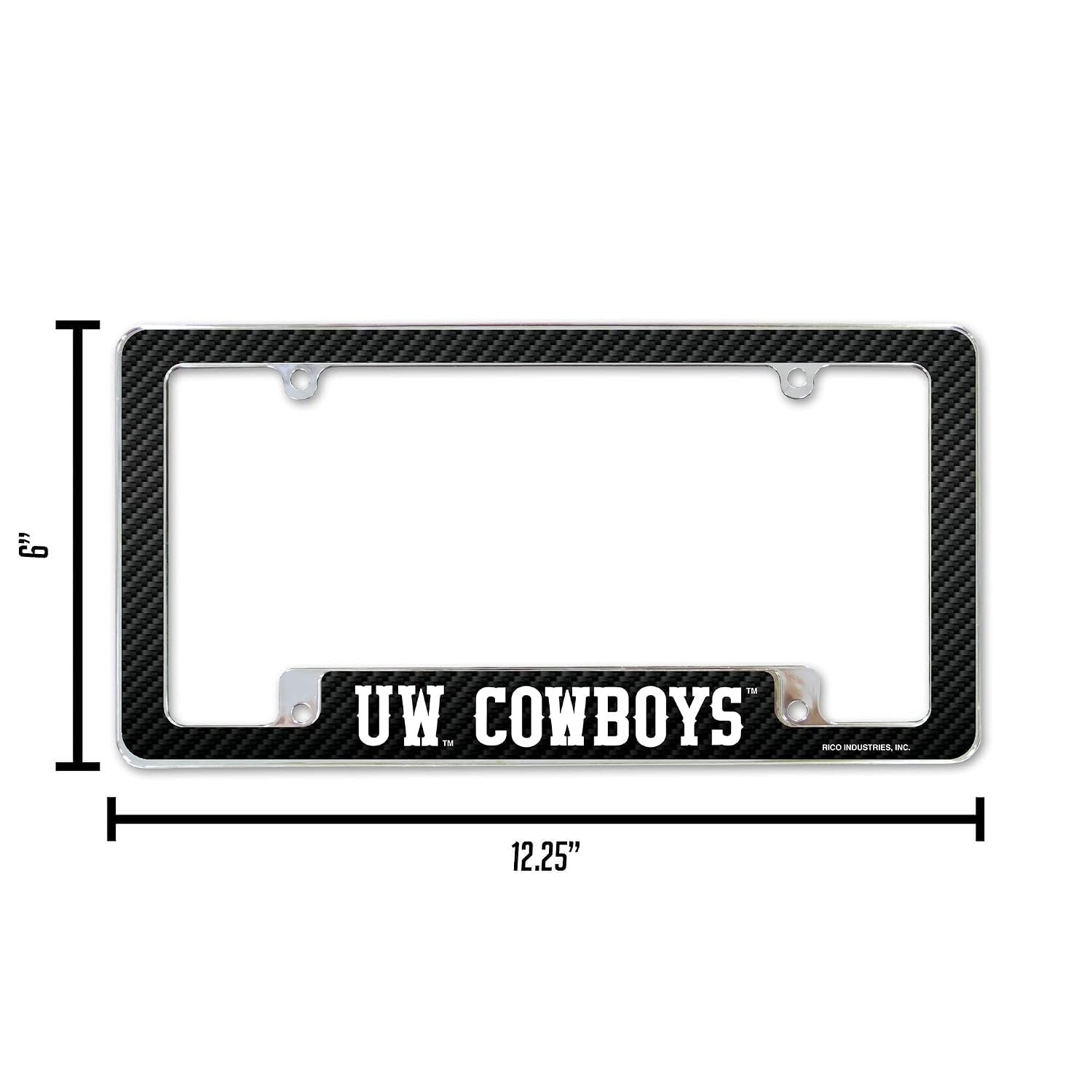 University of Wyoming Cowboys Premium Metal License Plate Frame Tag Cover, Carbon Fiber Design, 12x6 inch, Pre-Drilled Holes, Officially Licensed, Made in the USA