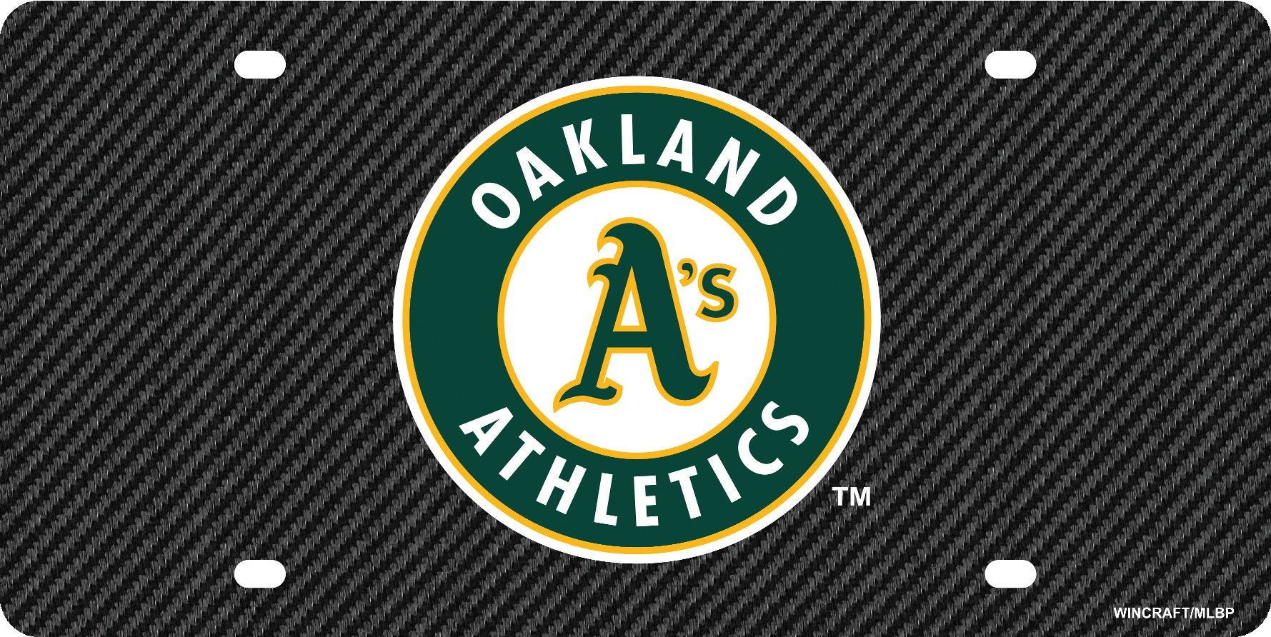 Oakland Athletics A's Premium Laser Cut Tag License Plate, Carbon Fiber Design, Mirrored Acrylic Inlaid, 12x6 Inch, Officially Licensed