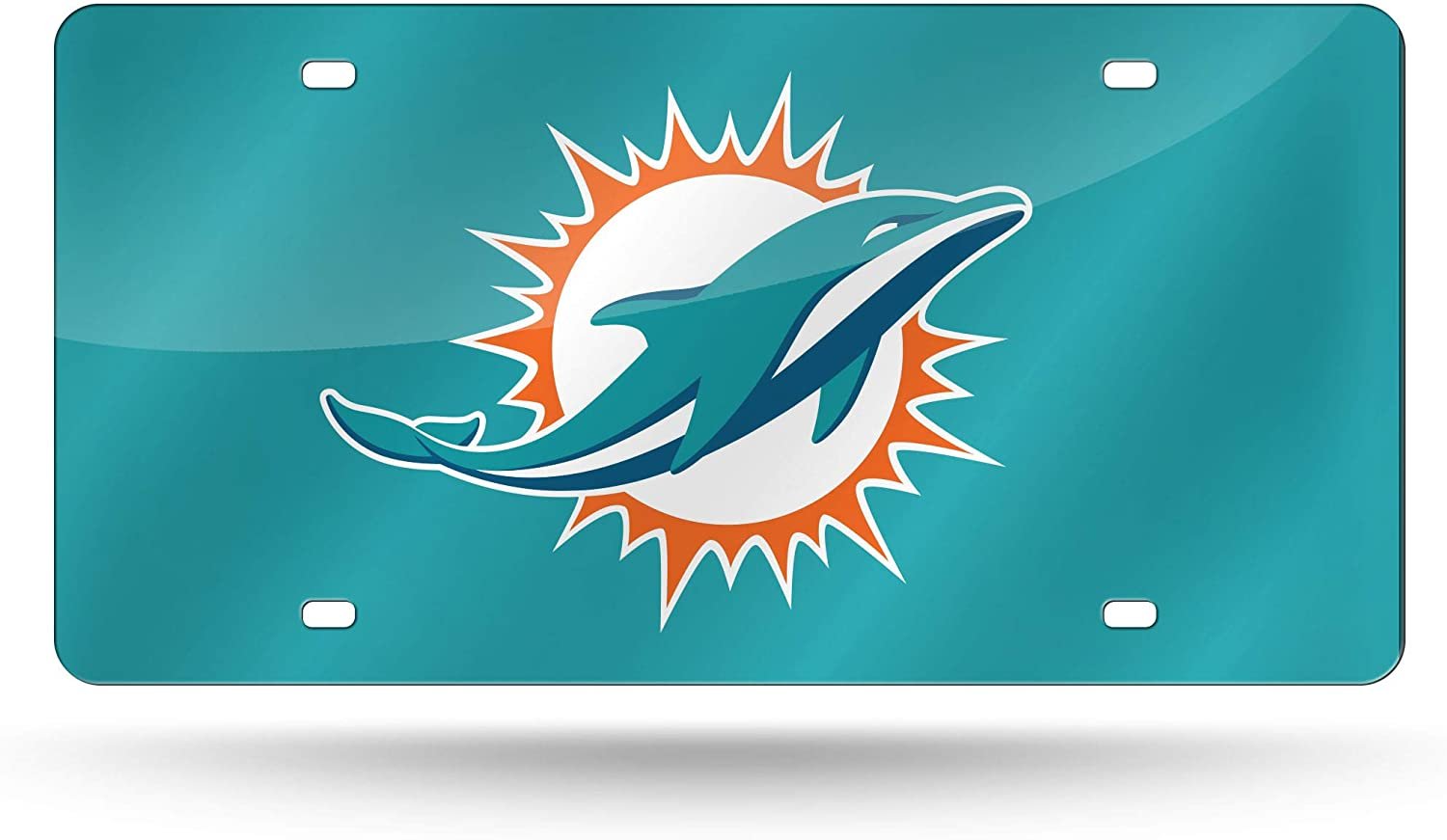 Miami Dolphins Premium Laser Cut Tag License Plate, Aqua Mirrored Acrylic Inlaid, 12x6 Inch