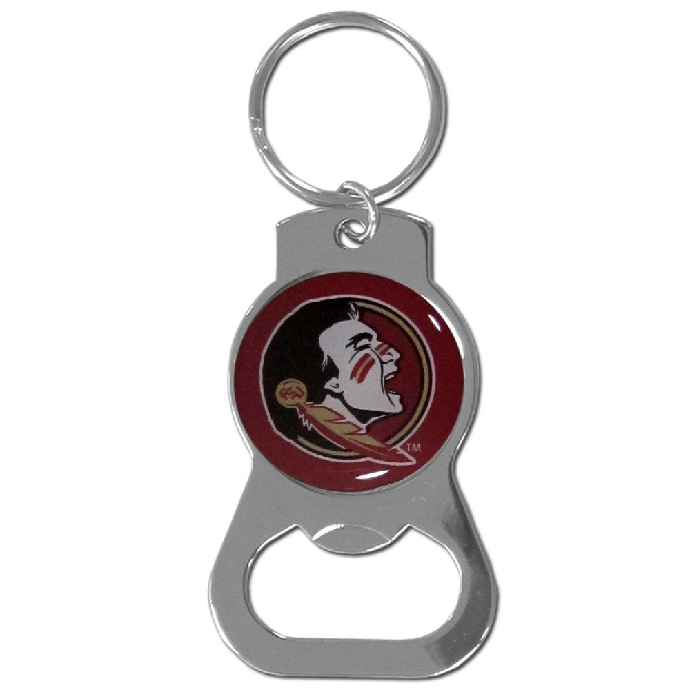 Florida State University Seminoles Premium Solid Metal Bottle Opener Keychain, Silver Key Ring, Team Logo