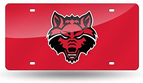 Arkansas State University Red Wolves Premium Laser Cut Tag License Plate, Red Mirrored Acrylic Inlaid, 12x6 Inch
