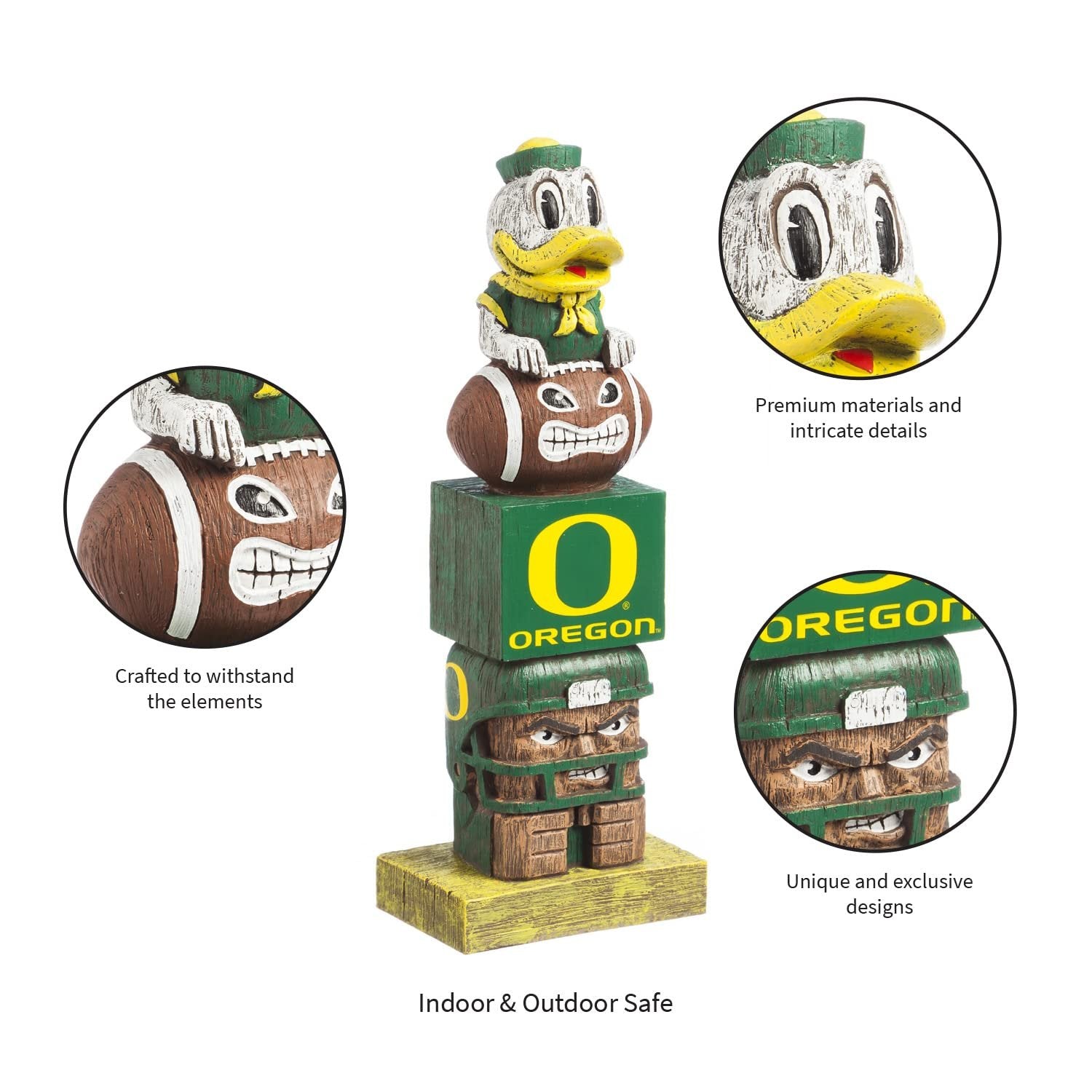 University of Oregon Ducks Tiki Totem Garden Statue, Hand Painted Resin, 16 Inch, Indoor Outdoor Decorative Sports Mascot, Officially Licensed