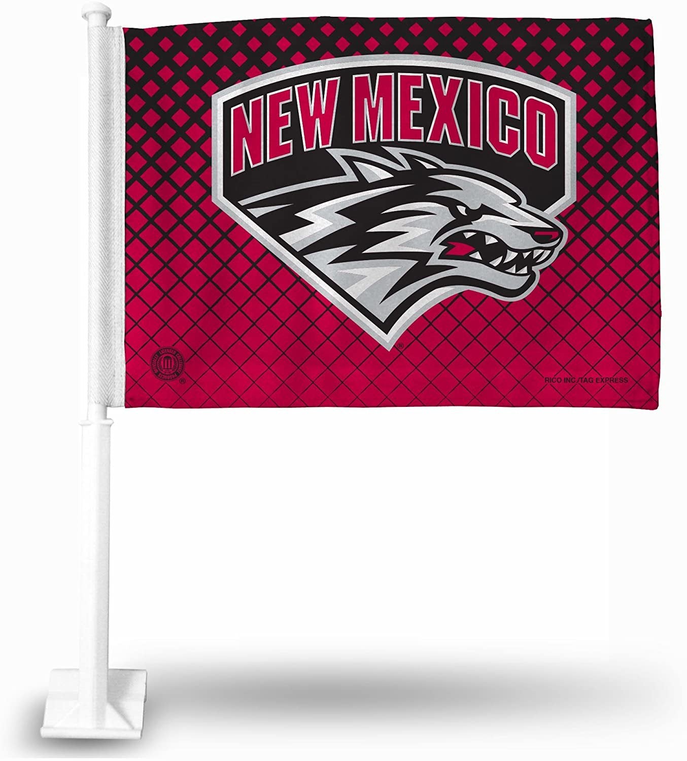 University of New Mexico Lobos Premium Double Sided Car Flag Banner, Includes Plastic Display Pole