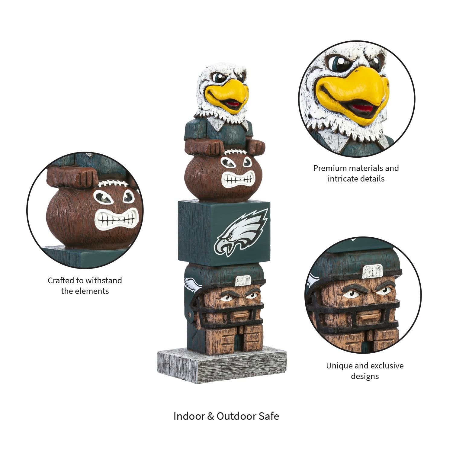 Philadelphia Eagles Tiki Totem Garden Statue, Hand Painted Resin, 16 Inch, Indoor Outdoor Decorative Sports Mascot, Officially Licensed