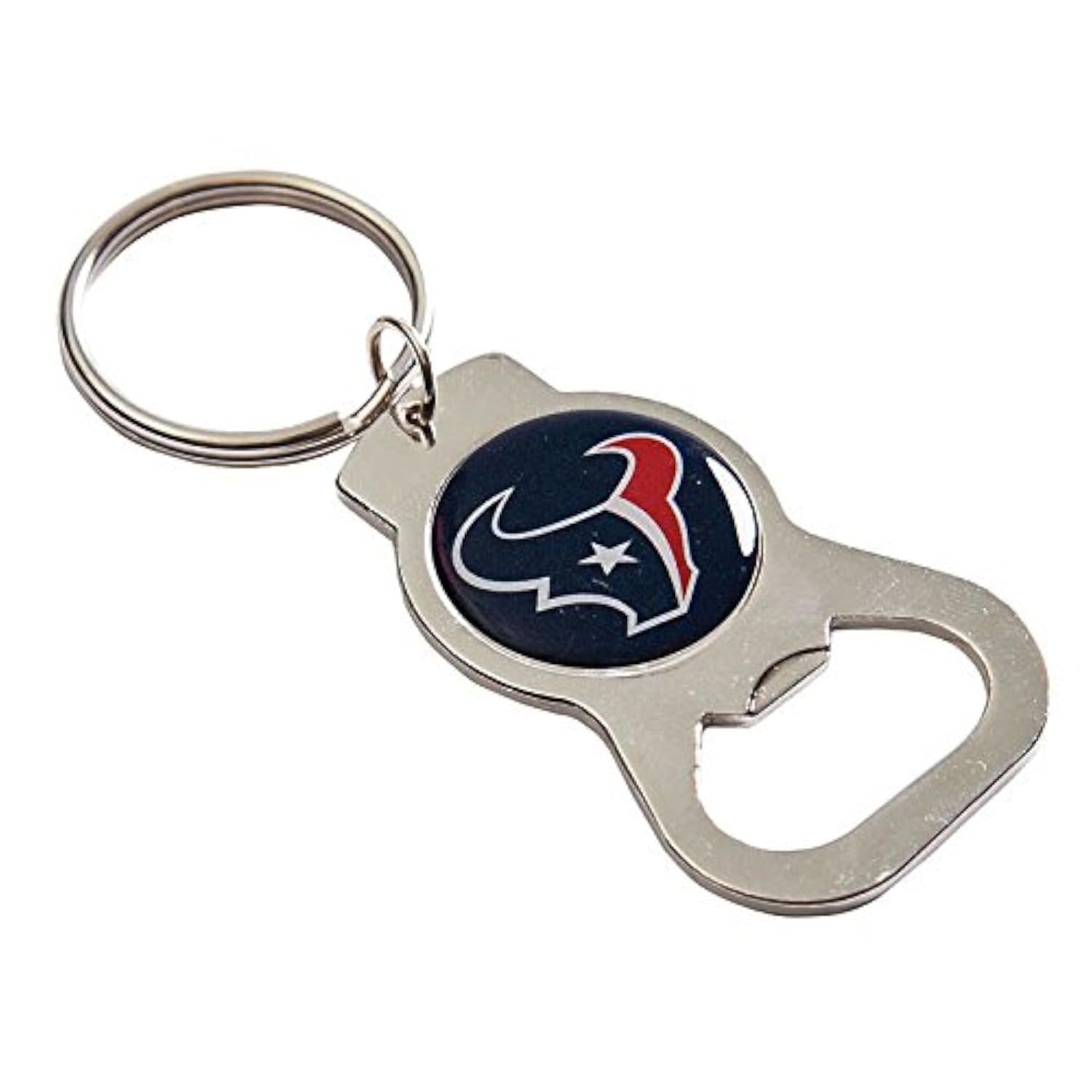 Houston Texans Premium Solid Metal Bottle Opener Keychain, Silver Key Ring, Team Logo, Officially Licensed