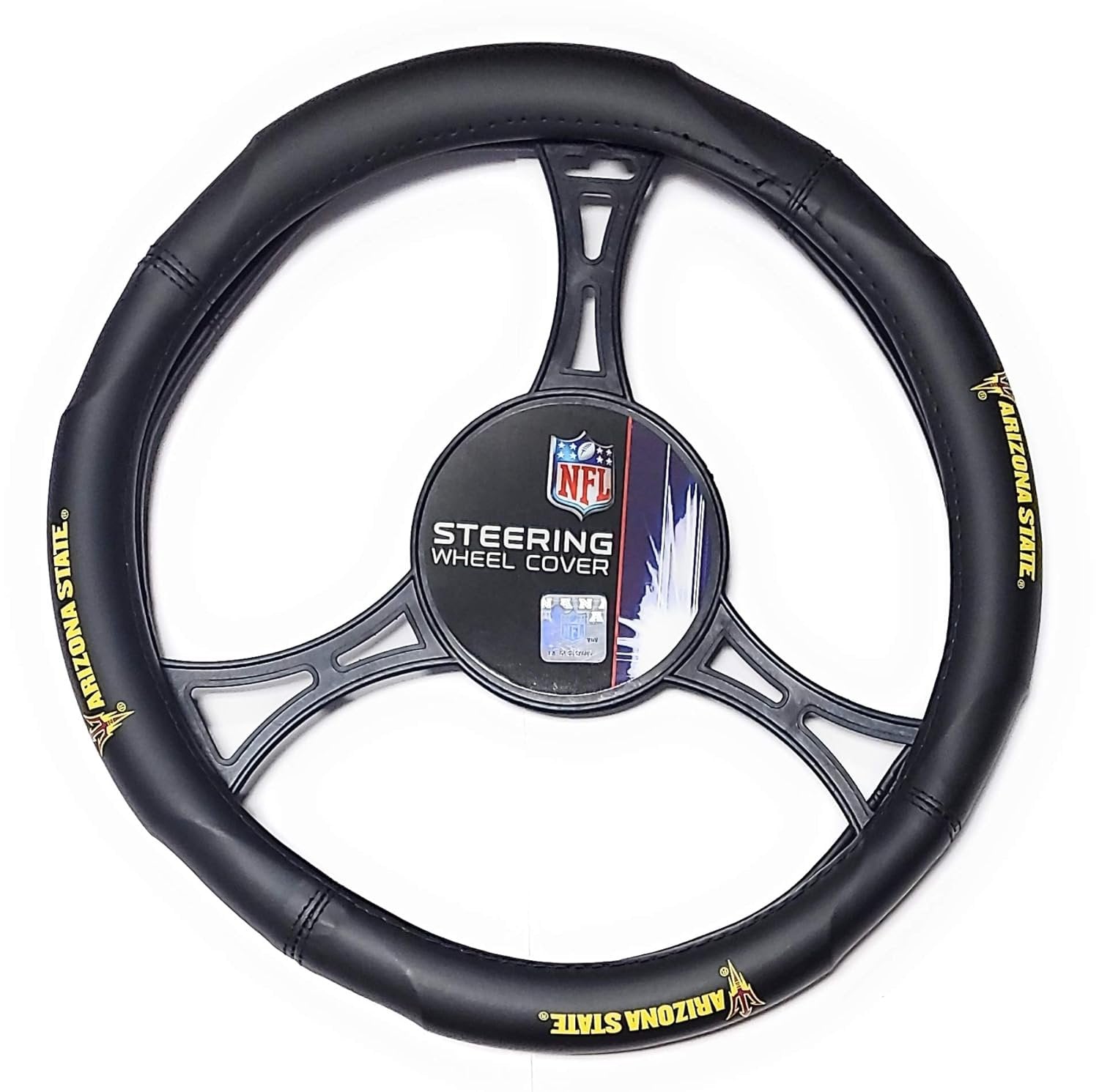 Arizona State University Sun Devils Premium Steering Wheel Cover, Rubber Grip, Made to fit 14.5-15.5 Inch Wheels, Officially Licensed