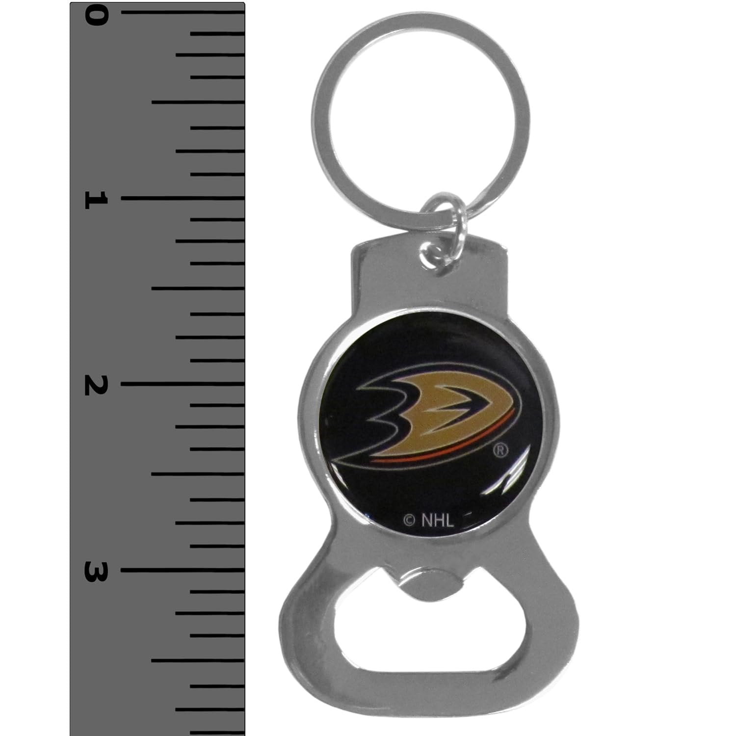 Anaheim Ducks Premium Solid Metal Bottle Opener Keychain, Silver Key Ring, Domed Team Logo, Officially Licensed