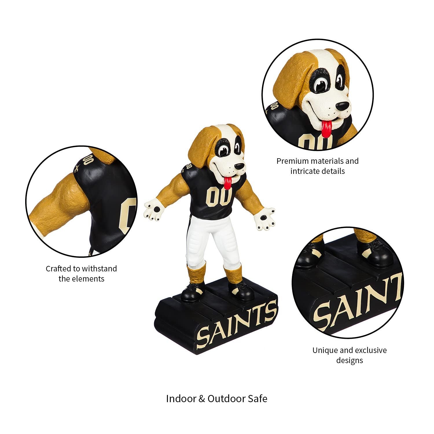 New Orleans Saints Team Mascot Garden Statue, Hand Painted Resin, 12 Inch, Indoor Outdoor Decorative Sports Mascot, Officially Licensed