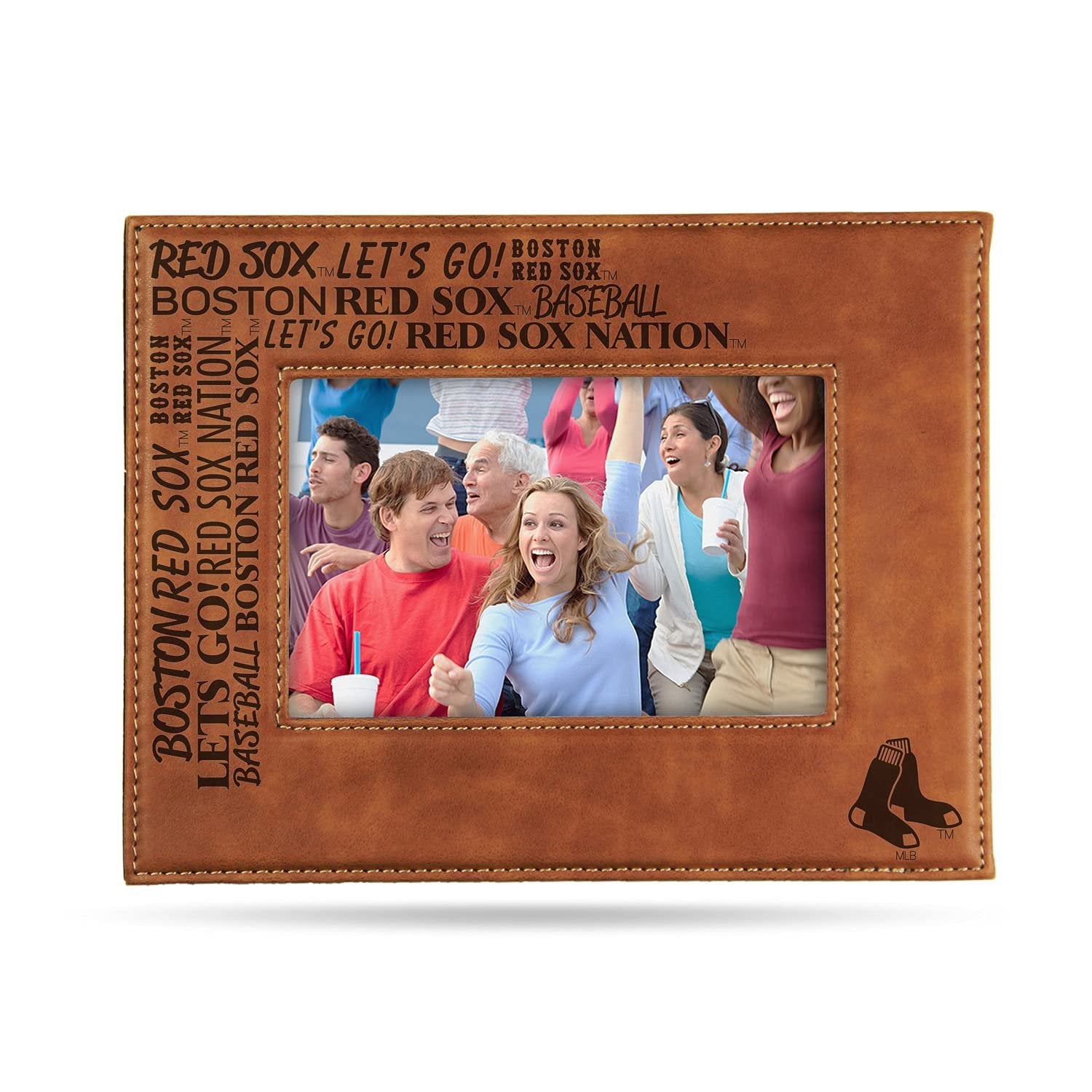 Boston Red Sox Laser Engraved Brown Picture Frame Holds 4x6 Inch Photo