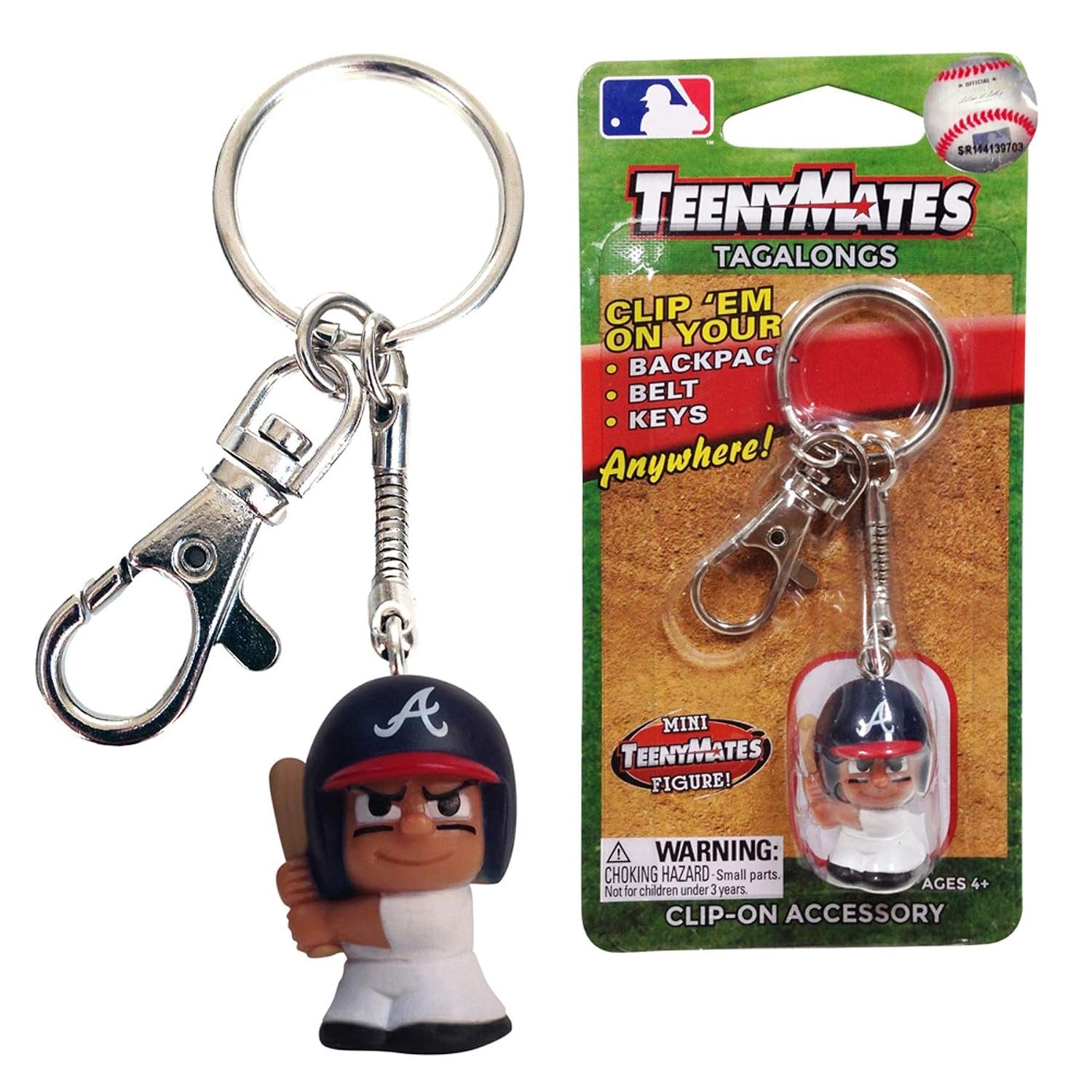Atlanta Braves Keychain Carabiner, 1 Inch Teeny Mate Player, Officially Licensed