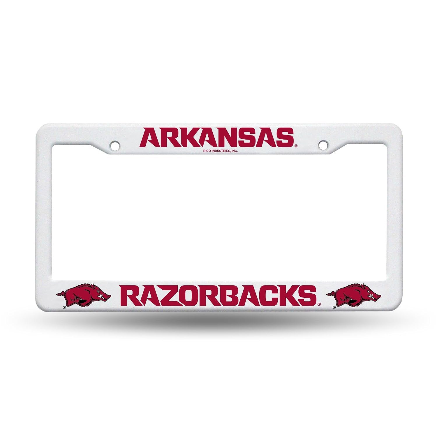 University of Arkansas Razorbacks Bold Logo License Plate Frame Tag Cover, White Plastic, 12x6 Inch, Officially Licensed